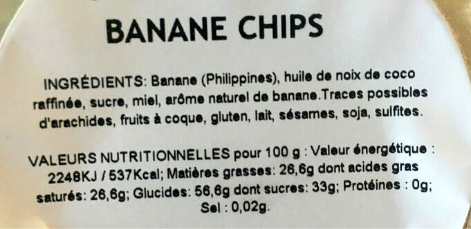 Chips De Bananes Sechees Nutrition